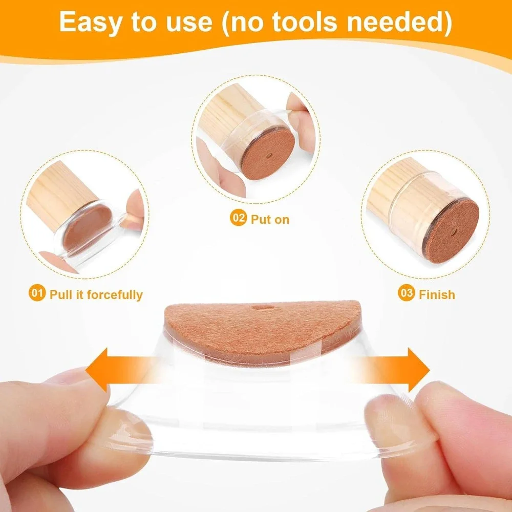 Silicone‎ Chair Leg Floor Protectors with Felt Pads Clear Furniture Caps 32 Pack